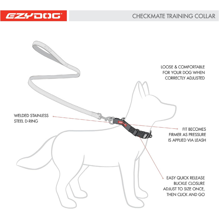 Нашийник для собак EzyDog Checkmate - нашийник-стоппер для собак, навчальний нашийник для дресирування. Підходить для великих, середніх та малих собак (S, чорний)