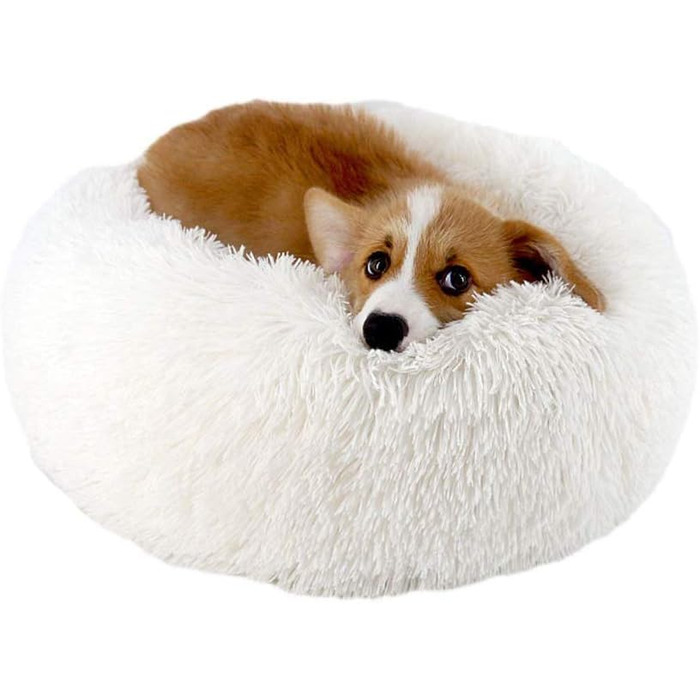 Кругле ліжко для собак великого розміру з двостороннім подушкою M~XXL, для дому та на вулицю, миється та водонепроникне (80x80 см, білий)