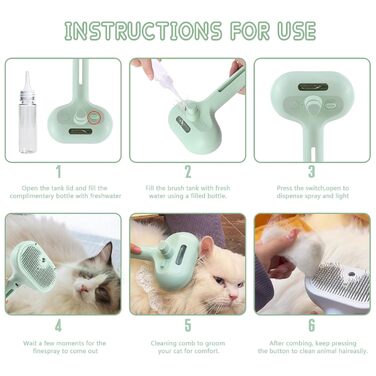 Парова щітка 3-в-1 для котів та собак - видалення шерсті, водяний спрей, для довгої та короткої шерсті (зелена)