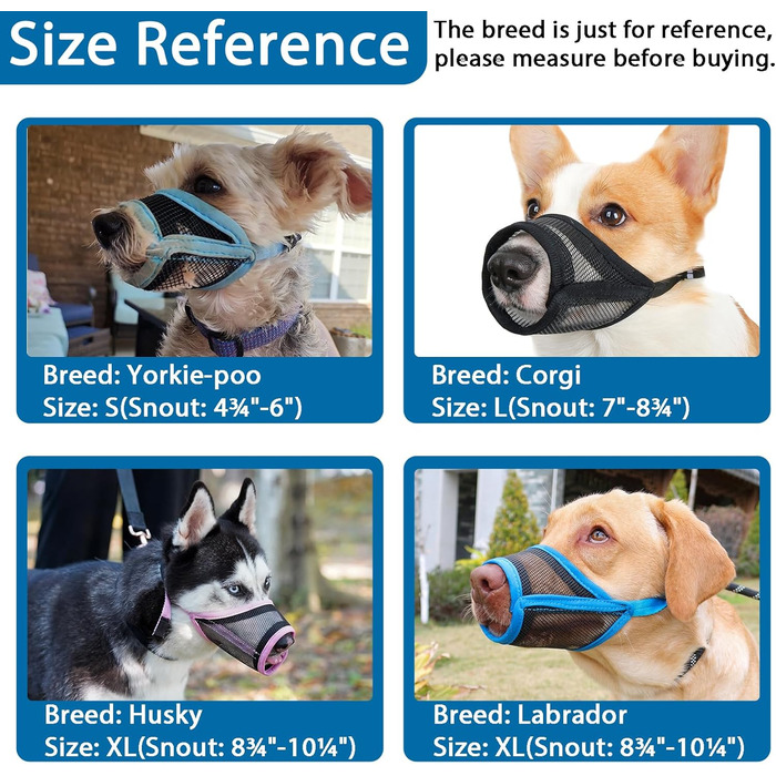 Нашийник-маска для собак LUCKYPAW, сітка, великі та середні породи, м'яка, запобігає укусам, пиття можливе, дихаюча, регульована, для цуценят (XXL, довжина морди 26,4 см)