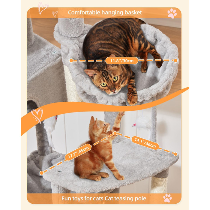 Котячий будиночок Taoqimiao MS032G: великий когтетоп для дорослих котів, XXL, міцний, з 8 стовпчиків для дряпання та великою гамаком (світло-сірий)