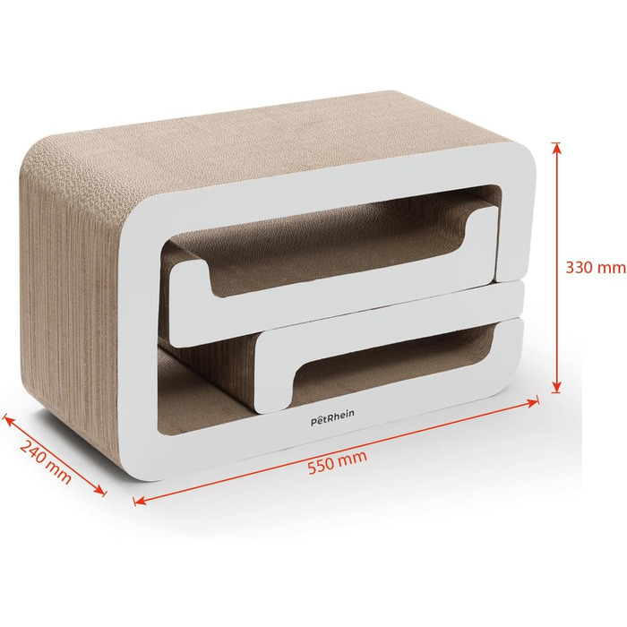 PetRhein 3-в-1 Кігтеточка для котів, велика XXL картонна кігтеточка, багатофункціональні меблі для котів з пандусом та будиночком, розтягується до 116 см, міцна завдяки стільниковій структурі, килимок для кількох котів