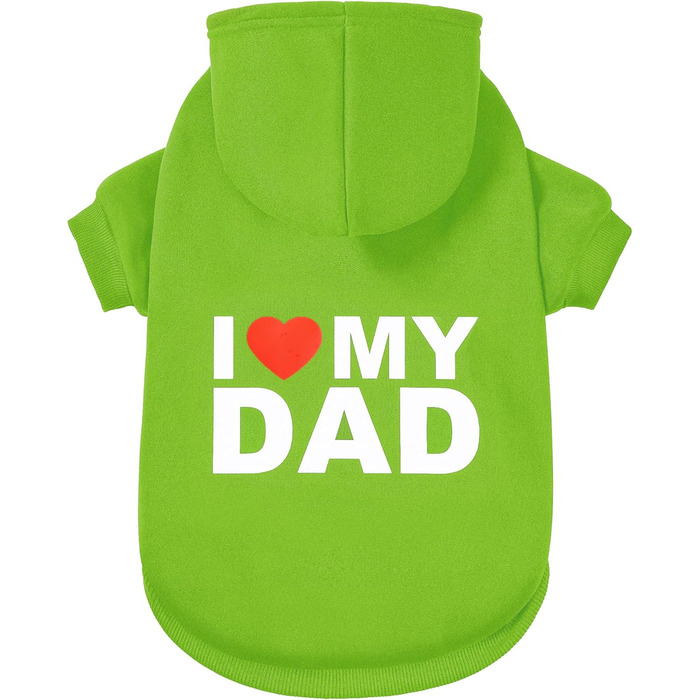 Зелений худі для собак GreenJoy XL з написом 'I Love My Dad', теплий пуловер з капюшоном для цуценят, котів, малих, середніх та великих собак