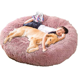 Крісло-лежанка для собак HANHAN у вигляді пончика, XXL, ортопедичне, м'яке, заспокійливе, антистрес, рожеве. Лежанка-печеринка, велика, для собак, миється, з середнім матрацом.
