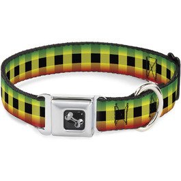 Нашийник Buckle-Down Buffalo Plaid Rasta для собак, кістка, середній, 27,9–43,2 см