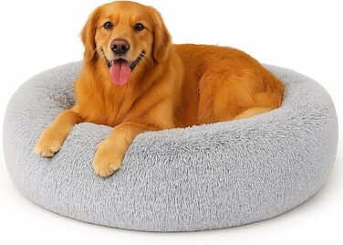 Крісло-лежанка для собак та котів Donut, плюшеве, зручне, 100x100x20 см, світло-сіре