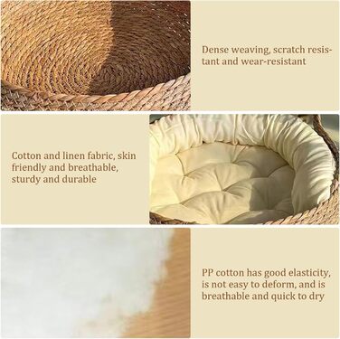 Кігтеточка-ліжко для котів з соломи та м'яким подушкою, 43 см, зручне ліжко для кошенят, ліжко для котів + біле подушко + об'ємні подушки