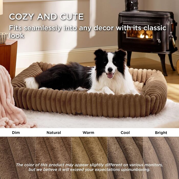 Крісло-лежанка для собак великих порід BEDSURE - ортопедичне, з м'яким флісовим покриттям, 109x76x20 см, коричневе