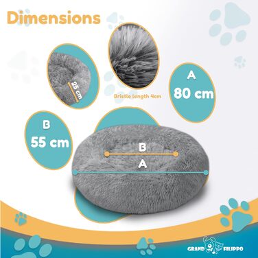 М'яке ліжко для собак знімний чохол 80 см - Ручна робота, пухнасте ліжко для собак, подушка для собак, ліжко для котів, машинне прання, кругле ліжко для котів сірого кольору 80 см сірого кольору