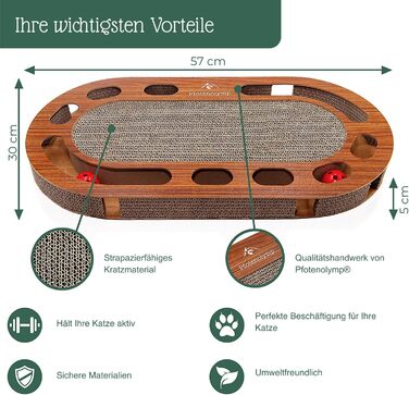 Інтерактивне котяче дряпальний борд Pfotenolymp 57x30x5 см з іграшками та котячою м'ятою