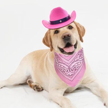 Ковбойський костюм для тварин: капелюх та бандана, рожевий. Аксесуари для собак та котів, ідеально для свят та повсякденного використання