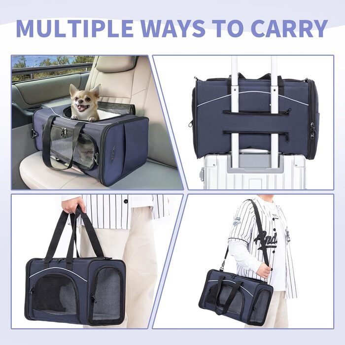 Транспортна сумка Petsfit для котів та собак | Авіапереліт | Сумка-переноска для собак та котів | Безпечний транспорт в авто, літаку та потязі, M/Блакитний Medium