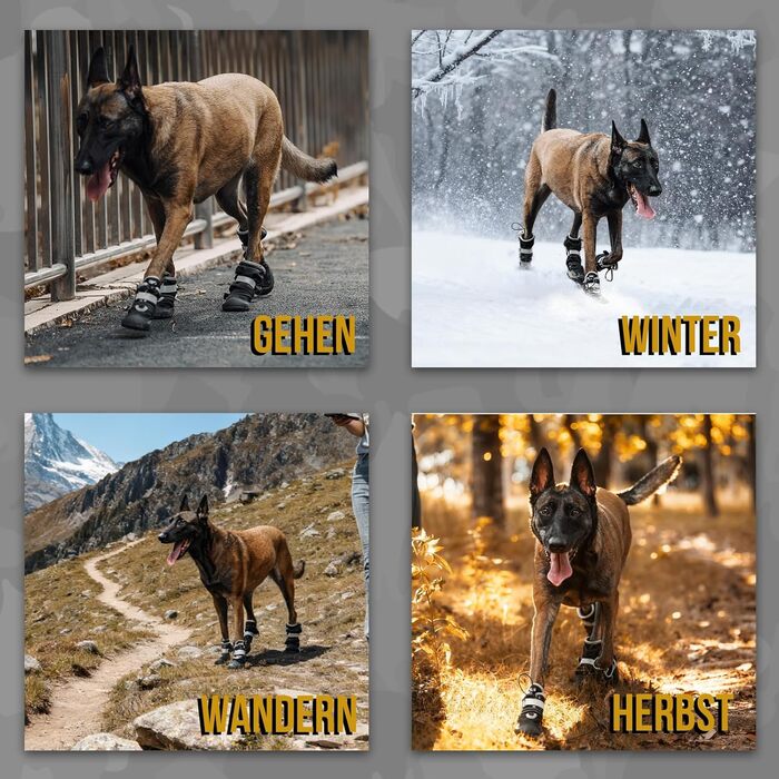 Чоботи для собак OneTigris Pathfinder: 4 шт., чорні, водонепроникні, теплі, регульовані, з світловідбиваючими застібками, розмір 9 (11x8 см)