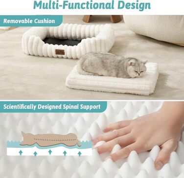 Ортопедичне миється собаче ліжко для котів та маленьких собак, м'який кошик з штучного хутра, диван для домашніх тварин з високим бортиком, антиковзаюче, 64 x 53 x 15 см, бежевий