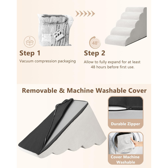 Сходинки для собак та котів на ліжко та диван: 5-ти ступінчасті сходинки для маленьких собак, зручні та довговічні, з неслизькою основою, сірий колір, 32.6 x 15.7 x 22.4 см