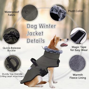 Водонепроникний собачий дощовик LIANZIMAU з шлейкою. Зимовий собачий теплий костюм, флісова куртка, світловідбиваюча сорочка для собак. Підходить для малих, середніх та великих собак. Колір: сірий-зелений