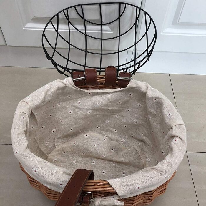 Корзина на кермо велосипеда для собак та котів - плетені ручки, тканинний матеріал, зручна для перевезення домашніх тварин