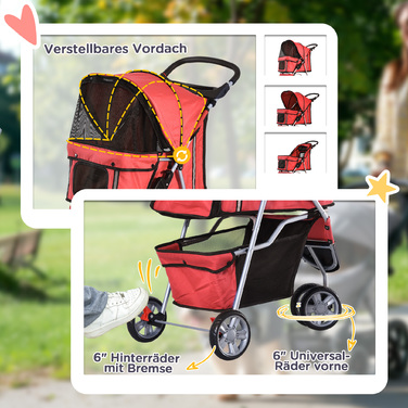 PawHut Dog Buggy Multicolor Dog Buggy для прогулянок, легкий і складний, для собак і кішок, червоний