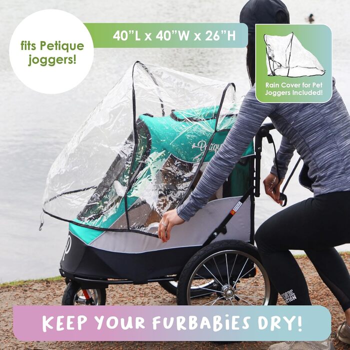 Візок для собак Petique Trailblazer Jogger Space Gray з насосом, дощовиком, адаптером для велосипеда та прапорцем безпеки | З повітряними колесами | Складаний | З оглядовим вікном | Для великих собак та котів (Neptune)