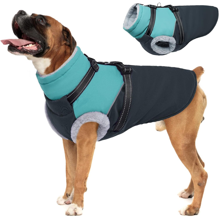 Водонепроникна та вітронепроникна куртка для собак великих порід з інтегрованим шлейкою та флісовою підкладкою, ідеальна для снігу та зими (XXXX-Large, Зелений)