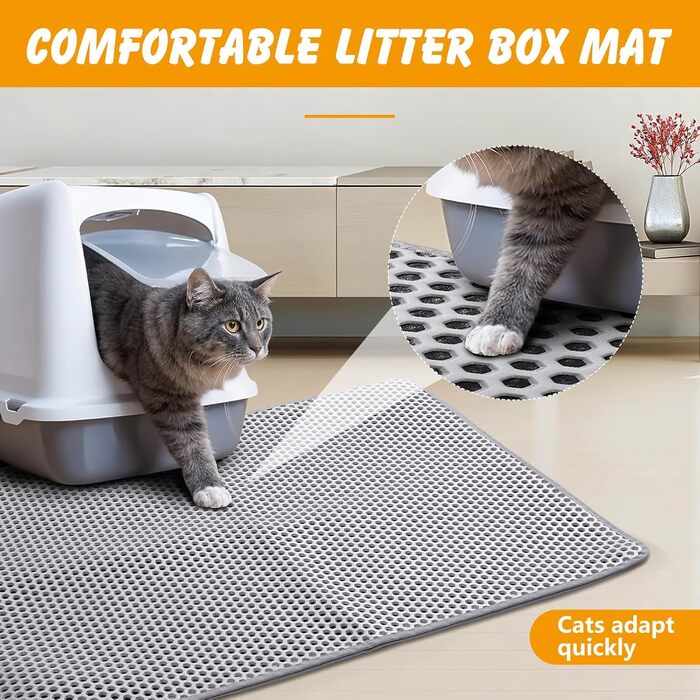 Килимок для котячого туалету Ondware, 117.8 x 66 см, двошаровий, вологостійкий (сірий)
