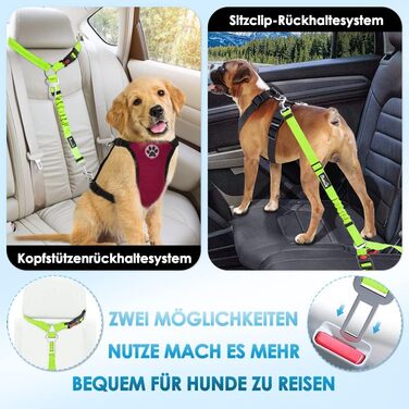 Ремінь безпеки для собак у машину SlowTon 2-в-1, з кріпленням на підголівнику, універсальною пряжкою та регульованою світловідбиваючою гумкою, 2 шт. (Підголівник + Кліп)