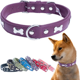 Шкіряний нашийник для собак Angel Pet Supplies, подвійний, фіолетовий, з кісточками, регульований, 29-36 см, преміум якість