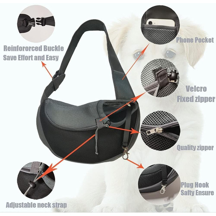 Сумка-переноска для собак та котів, чорна, з дихаючого матеріалу, складна, з регульованим ременем, для цуценят та малих тварин