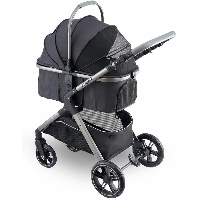 Візок для тварин для маленьких та середніх собак, котячий візок, система подорожей, чотириколісний візок для собак з пеленатором, вхід на блискавці/тримач для напоїв/кошик для зберігання