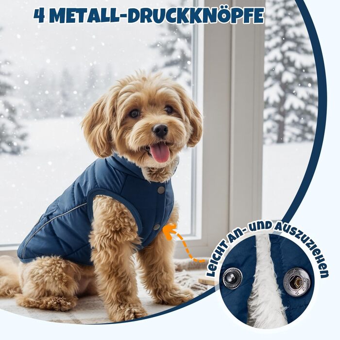 Зимова куртка для собак Nasjac Hund Wintermante, тепла флісова куртка для собак, водонепроникна куртка для собак, для собак маленьких та середніх розмірів (Темно-синій, L)