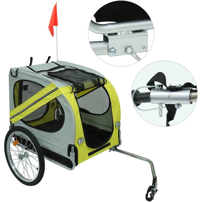 Причіп для собак на велосипед 3в1, переноска для тварин, причіп-трансформер для велосипеда та джоггінгу, до 40 кг (137 x 73 x 90 см, жовто-сірий)