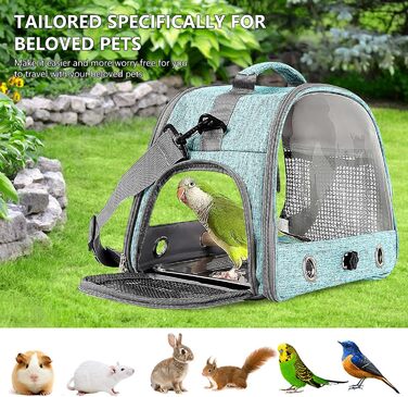 Транспортна сумка для птахів Vogel з підставкою та металевим підносом, переноска для папуг, рюкзак для птахів з дерев'яною ручкою, переносна клітка для малих птахів, блакитна