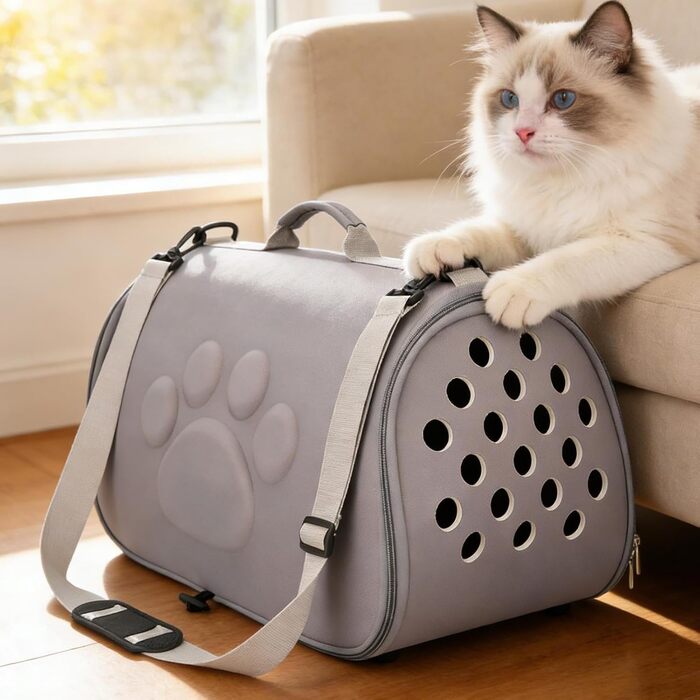 Сумка для кота з плечовим ременем | Сумка-переноска для цуценят для подорожей - для поїздок, походів, літаків, кемпінгу, щоденних поїздок, до ветеринара, міста та подорожей з рюкзаком (Сірий, L)