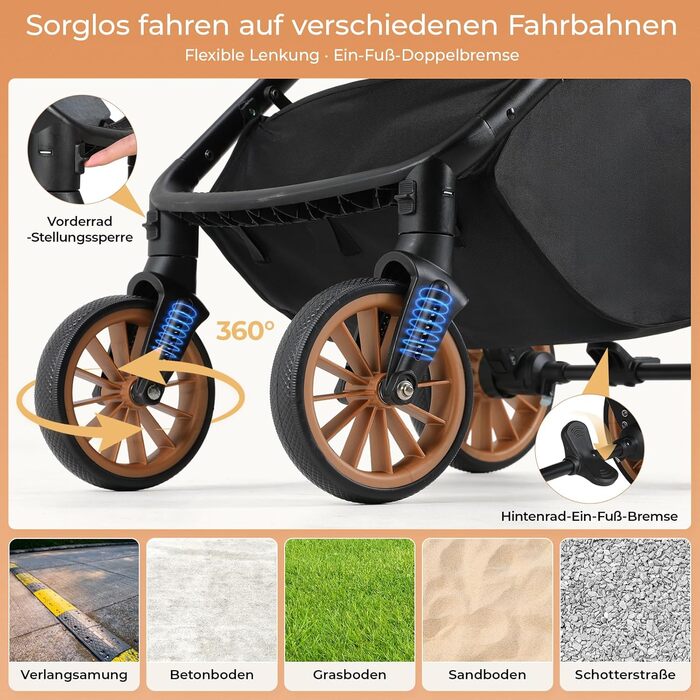 Візок для собак та котів MAMIZO, складний, до 25 кг, чорний