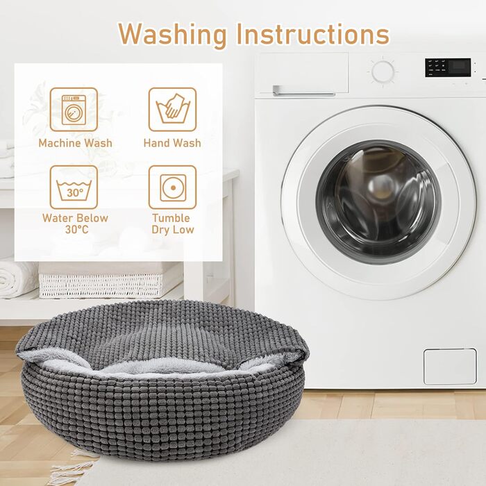 Крісло-гніздо для собак та котів середніх порід JOEJOY, 66x66x15 см, сірий колір, з подушкою, миється, зручне