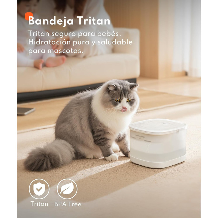 Фонтанчик для котів Homerunpet: тихий, 2.5л, бездротовий, з професійним фільтром, миється у посудомийній машині