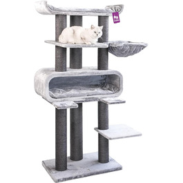 Когтеточка для великих котів Petrebels Maine Coon XXL Route 180 см, дизайн, натуральний сизаль Ø12/15 см, сіра