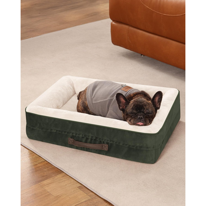 Ортопедичний лежак для собак середніх порід, корзина для собак, що можна прати, з піною у формі яйця, водовідштовхувальне ліжко для собак з неслизьким дном та чотиристороннім валиком (Оливковий, 46x61x15см)