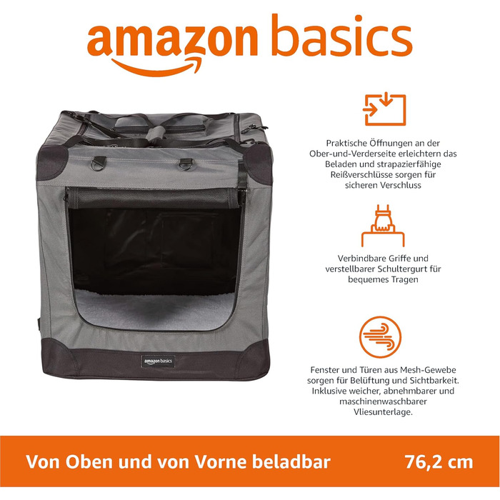 Складана м'яка переноска для собак Amazon Basics, 91×59×61 см, сіра