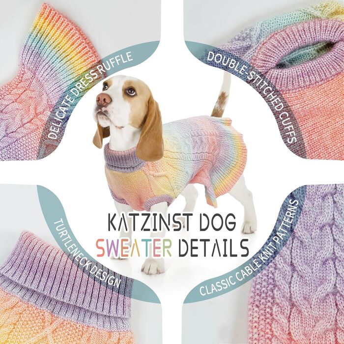 Теплий різдвяний светр для собак і котів KATZINST, райдужний, з коміром-стійкою, для середніх порід (бульдог, шнауцер, сіамська кішка), розмір M