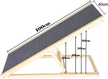 Дерев'яна пандус для собак та котів, 100 см, регульована висота, для ліжка, дивана, авто