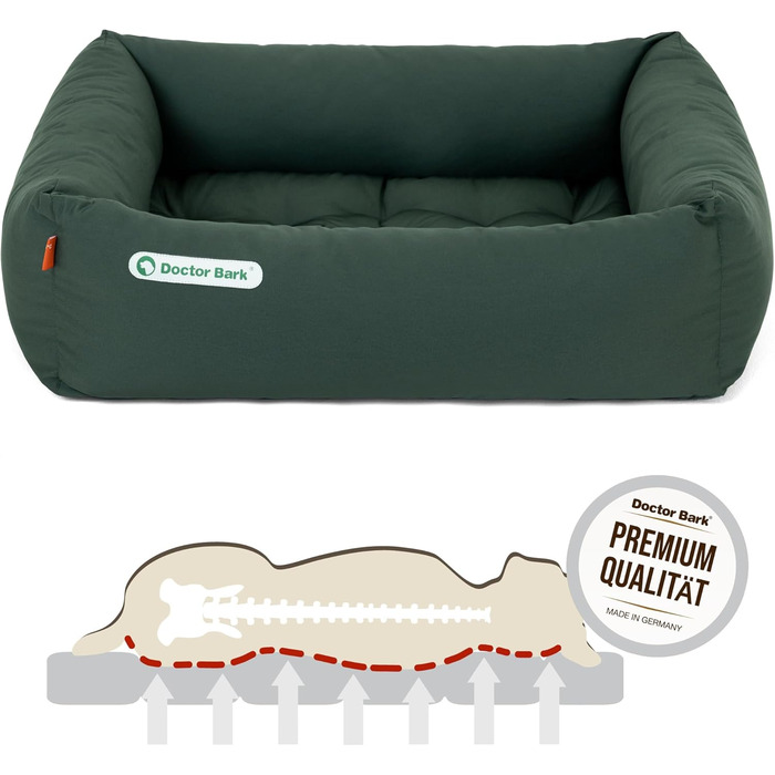 Ортопедичне ліжко для собак Doctor Bark - миється до 95°C, гігієнічне, без запаху, з м'якою подушкою (S - 70x60 см, зелене)