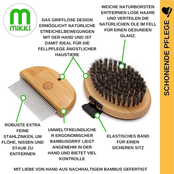 Набір для догляду за шерстю Міккі 6280004 для цуценят та молодих кошенят: щітка з щетиною та гребінець, для собак та котів, з бамбука, 130 г