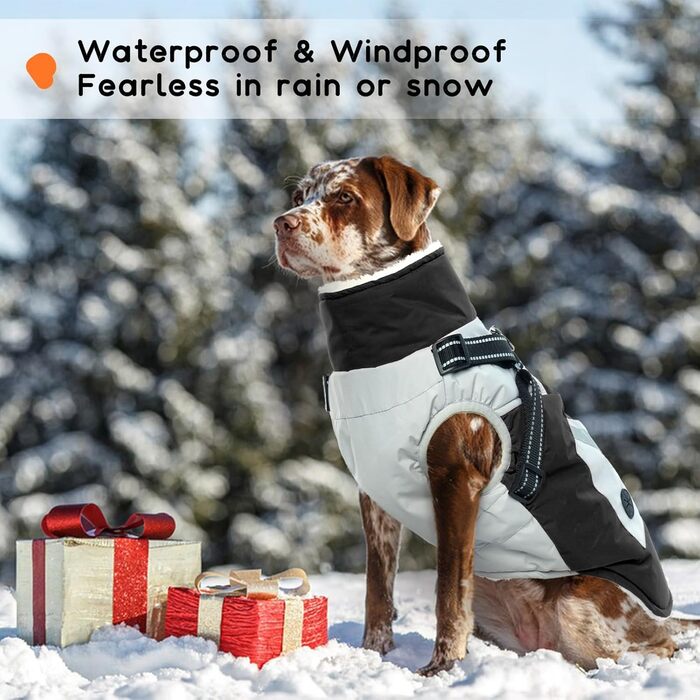 Теплий зимовий одяг для собак великих порід: куртка-манта з флісу, чорного кольору, водонепроникна та вітронепроникна, з блискавкою (XL, M (обхват шиї 38 см, обхват грудей 53 см))