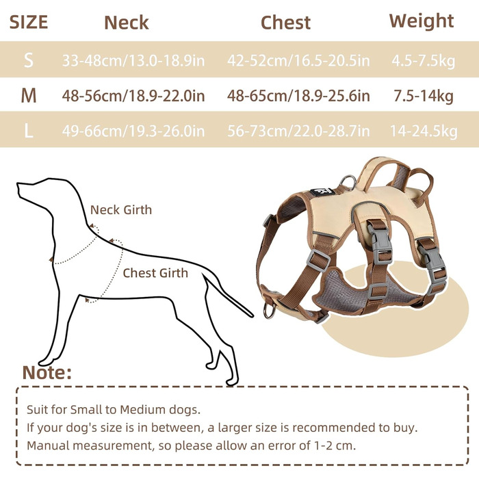 Нашийник для собак від виривання, надійний, з двома ручками та кліпсами для повідків, проти ривка, для собак середніх та маленьких порід, цуценят (чорний) - кліпси для повідків (S, бежевий)