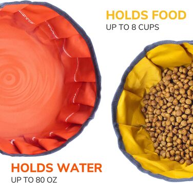Набір мисок для собак LumoLeaf (2 шт.): 2L та 2.4L, портативні, складні, для подорожей, оранжевий + жовтий