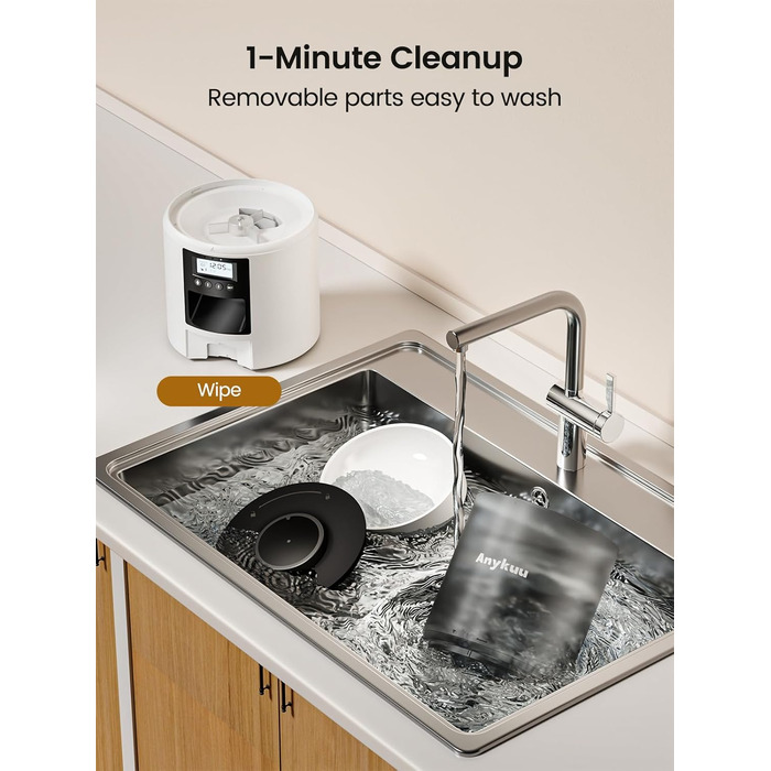 Автоматичний годівниця для котів та собак Anykuu 4L з таймером та контролем порцій. Автоматичний диспенсер для сухого корму з функцією запису (10с) для маленьких та середніх тварин, білий