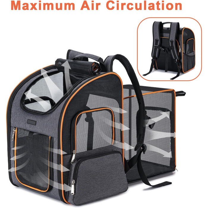 Рюкзак-переноска для собак та котів, сірий, розширюваний, для подорожей літаком