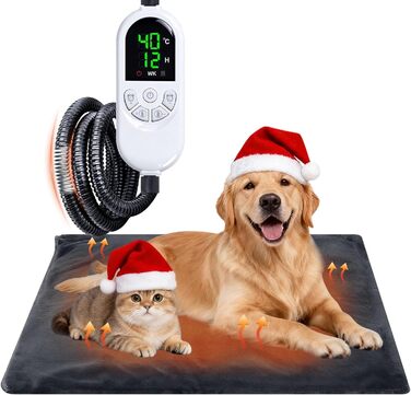 Килимок грілка для котів та собак Qoosea, регульована температура 30-60°C, таймер 12 годин, вологостійкий, електричний, 45*45 см / 45*70 см