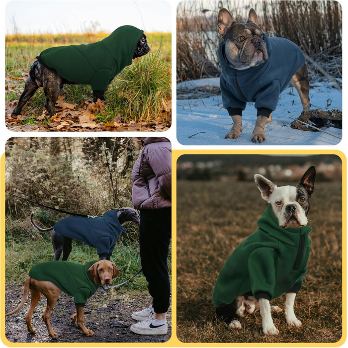 Флісовий худі для собак Lelepet з капюшоном та отвором для повідка, теплий, для осені та зими, напівзастібка, стильний одяг для домашніх тварин, малі, середні та великі породи, XX-Large, зелений